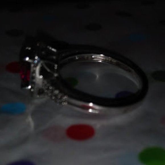 DESIGNER FUCHSIA/CLEAR HALO CZ .925 STERLING SILVER RING SZ 7 - Picture 4 of 5